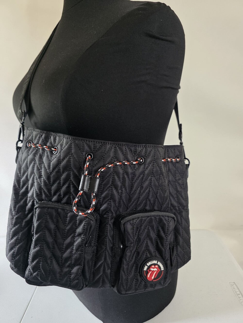 The Rolling Stones Iconic Quilted Large Bag Tongue Logo Crossbody Shoulder